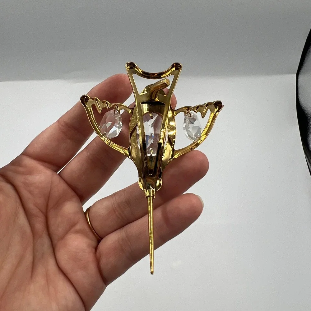 Vintage Gold Tone Hummingbird Napkin Ring Clear Crystal Accents Bird Decor 4in
